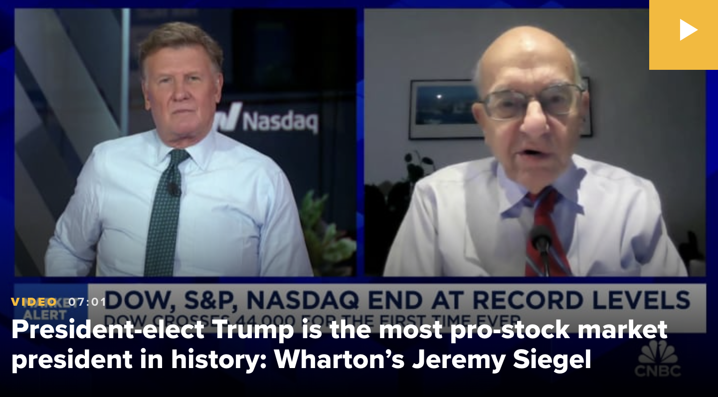 沃顿商学院金融教授Jeremy Siegel表示: 特朗普是历史上最推动股市上涨的总统